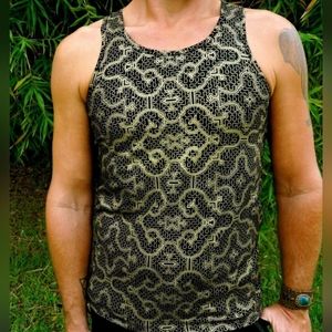 Organic Cotton - Black and Gold Shipibo Tank Top - Ayahuasca - Sacred Geometry T